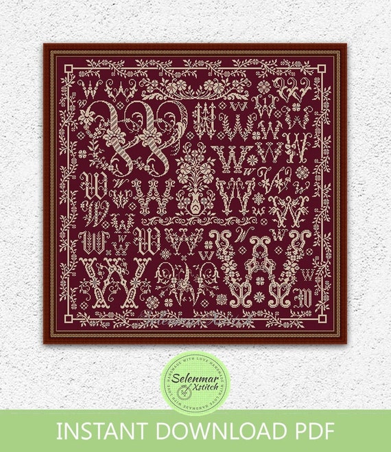 Capital Letter W Sampler Cross Stitch Pattern Floral Letter Cross