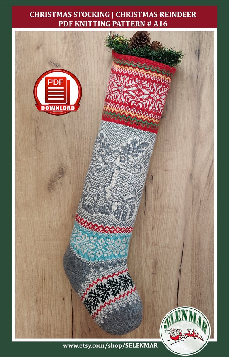 Fair Isle Pattern Knitted Christmas Stocking Holiday Xmas Etsy