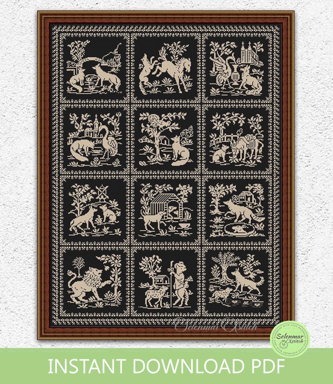 Fables Monochrome Cross Stitch Pattern Ancient Aesop Fables