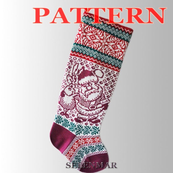 Knitted Christmas Stocking Pattern Santa Claus And Christmas Deer Pattern Sock Fair Isle Pdf Pattern A 38 Free Shipping