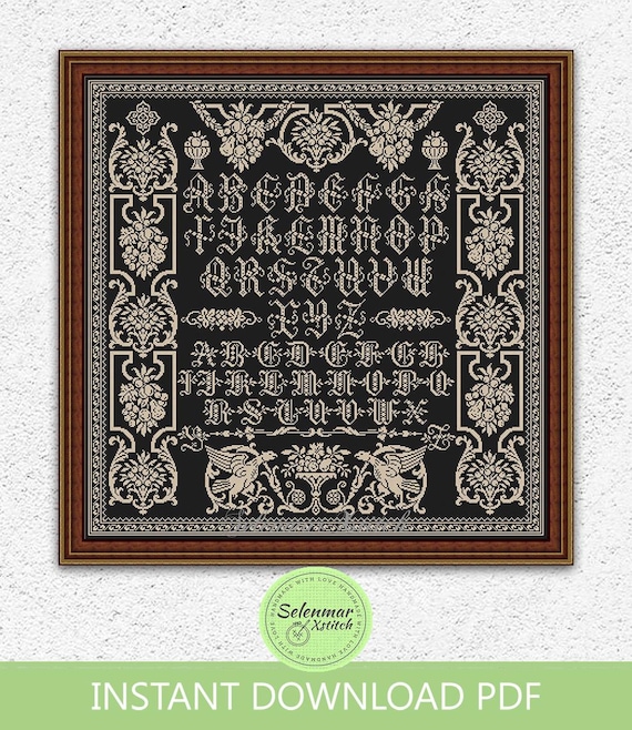 Monochrome Quaker Sampler Cross Stitch Pattern Birds Vintage