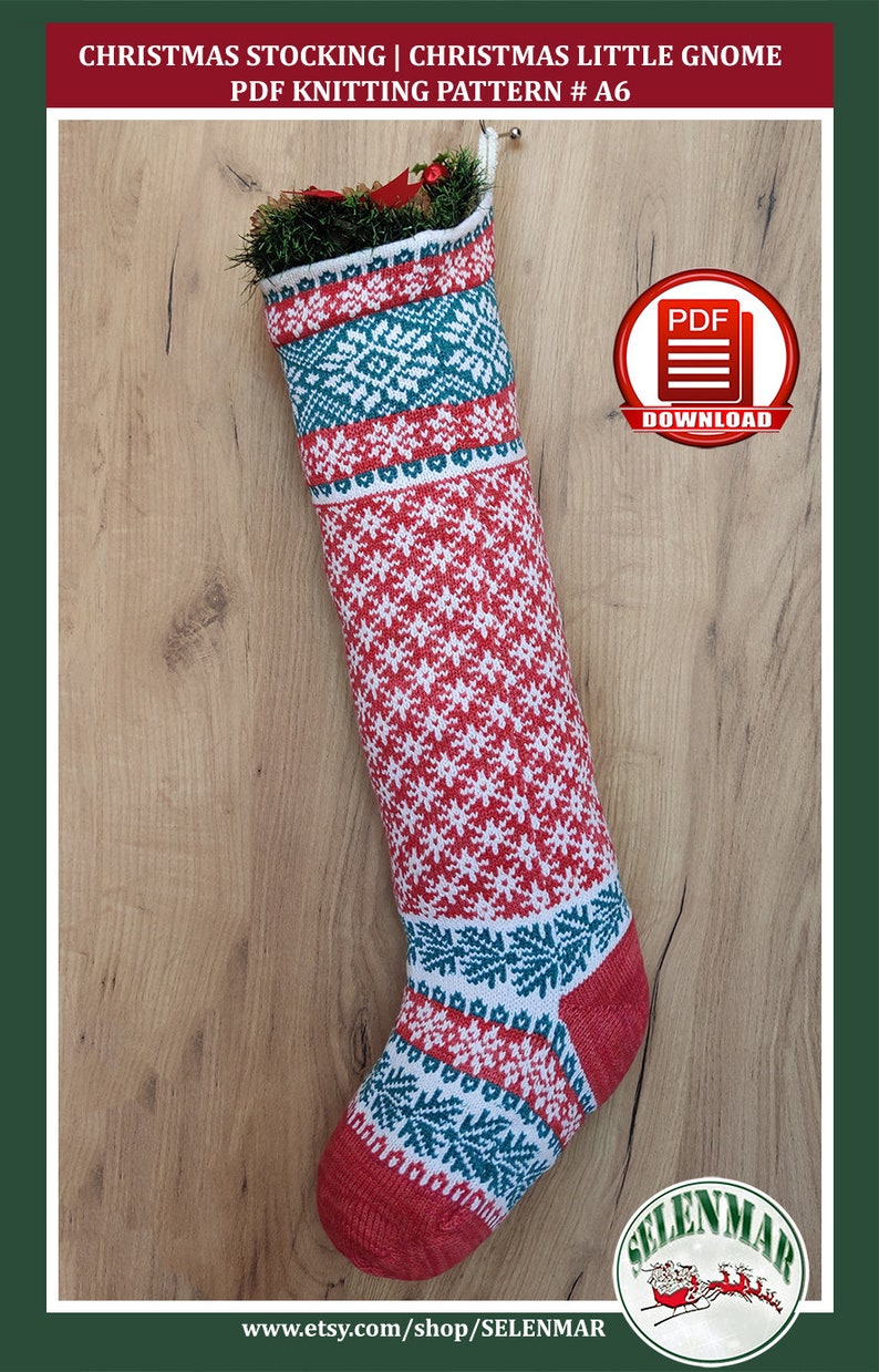 Christmas gnome stocking pattern Knit fair isle Santa sock Etsy