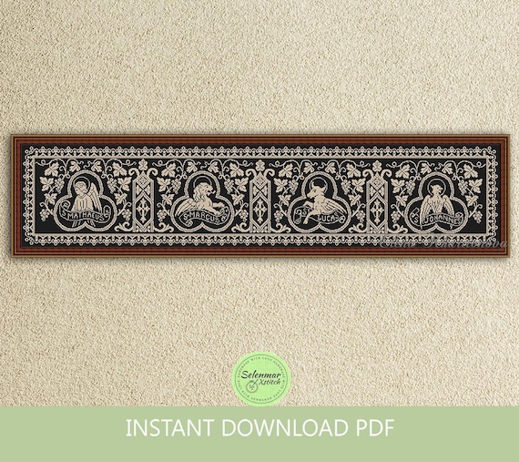 Religious Monochrome Cross Stitch Pattern Four Evangelists