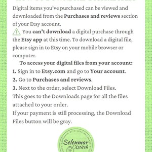 Puede incluir: Instrucciones sobre c&oacute;mo descargar art&iacute;culos digitales comprados en Etsy. El texto explica c&oacute;mo acceder a los archivos digitales desde tu cuenta de Etsy, incluyendo iniciar sesi&oacute;n, ir a Compras y rese&ntilde;as, y seleccionar Descargar archivos. El texto tambi&eacute;n menciona que el bot&oacute;n Descargar archivos estar&aacute; en gris si tu pago a&uacute;n est&aacute; en proceso.