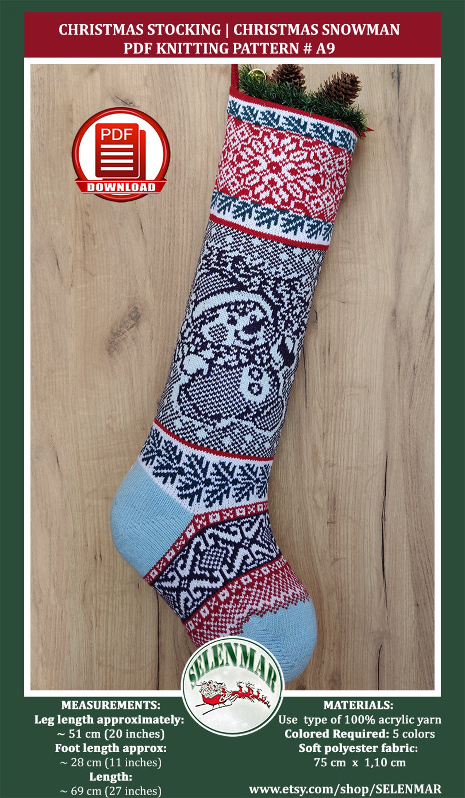 Pattern Knitted Fair Isle Christmas Stocking Holiday Xmas Etsy