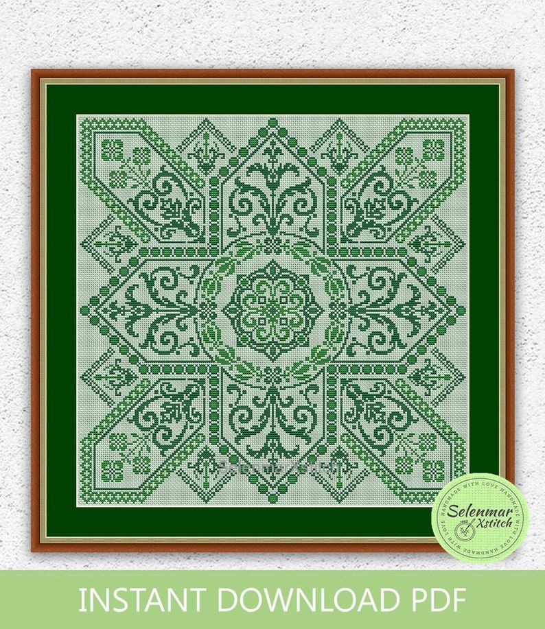 Square embroidery cross stitch pattern Cushion cover Floral antique ornament cross stitch Monochrome pillow sampler xstitch chart