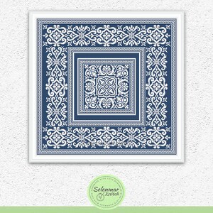 Monochrome cross stitch pattern Mosaic Tile cross stitch Square embroidery sampler Antique ornament xstitch chart Digital PDF download S94 image 3