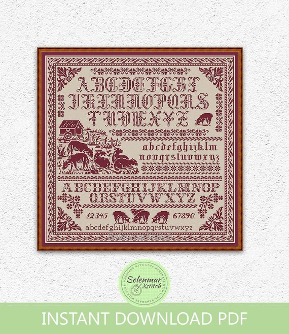 Rustic Monochrome Cross Stitch Pattern Farmhouse Animals