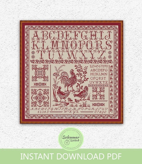 Village Quaker Sampler Cross Stitch Pattern, Cross Stitch