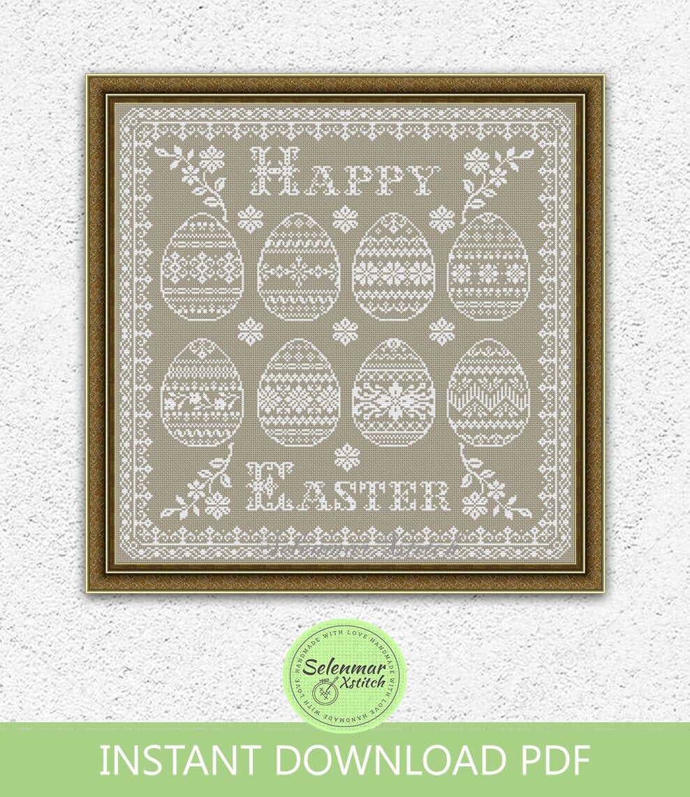 Easter Eggs Monochrome Cross Stitch Pattern Happy Easter