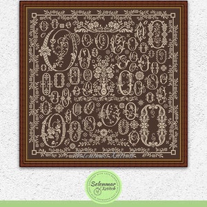 Floral letter O sampler counted cross stitch pattern Flowers alphabet embroidery Monochrome cross stitch Antique style xstitch chart S219 image 4