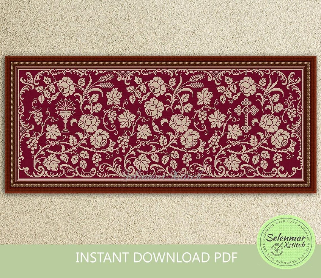 Religious Monochrome Cross Stitch Pattern Holy Grail Cross Embroidery ...