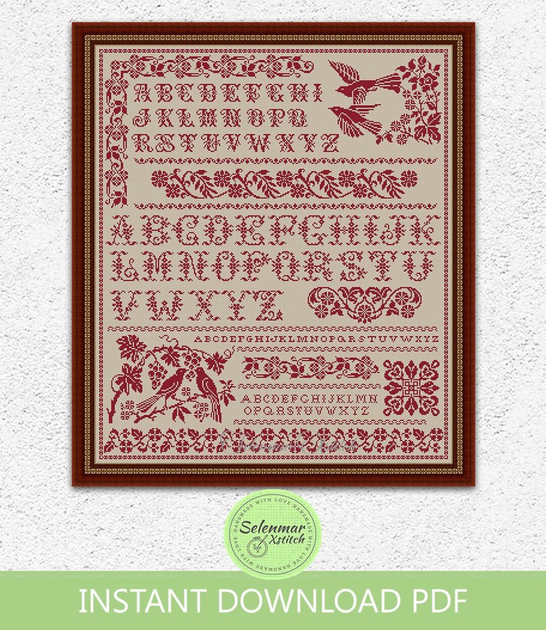 Birds Monochrome Cross Stitch Pattern Quaker Cross Stitch Vintage