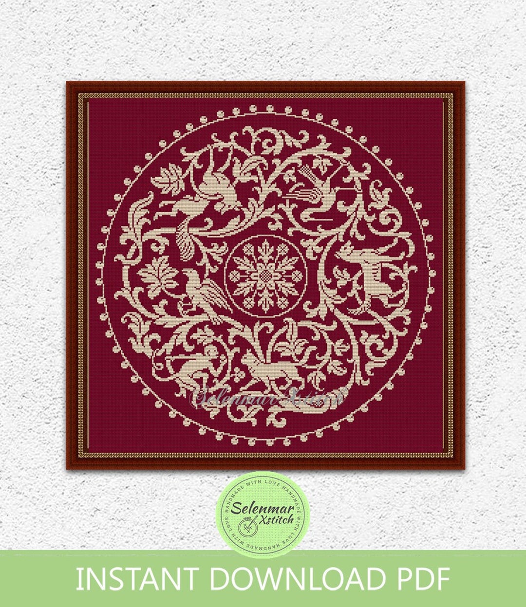 Monochrome Animal Ornament Counted Cross Stitch Pattern Monochrome