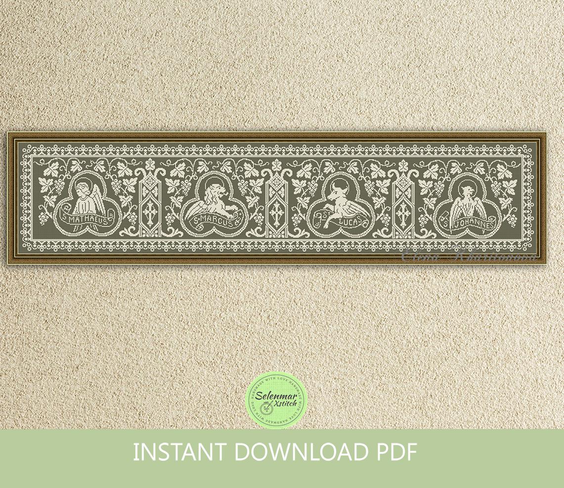 Religious Monochrome Cross Stitch Pattern Four Evangelists