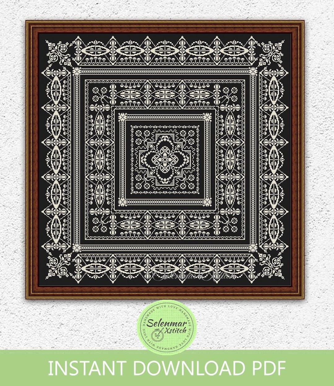 Antique Monochrome Cross Stitch Pattern Vintage Ornament