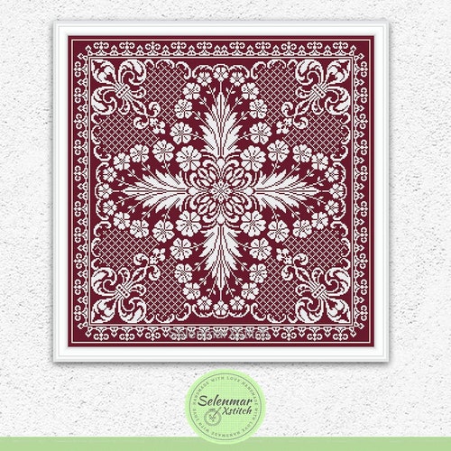 Monochrome Cross Stitch Pattern Antique Ornament Square Etsy