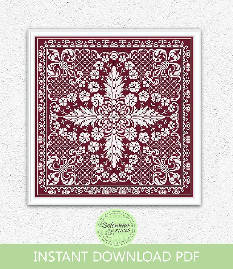 Floral Monochrome Cross Stitch Pattern Lace Cross Stitch Etsy