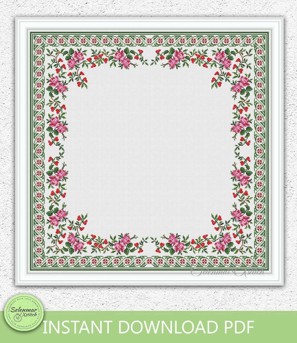 Floral Border Cross Stitch Pattern Roses Vintage Ornament