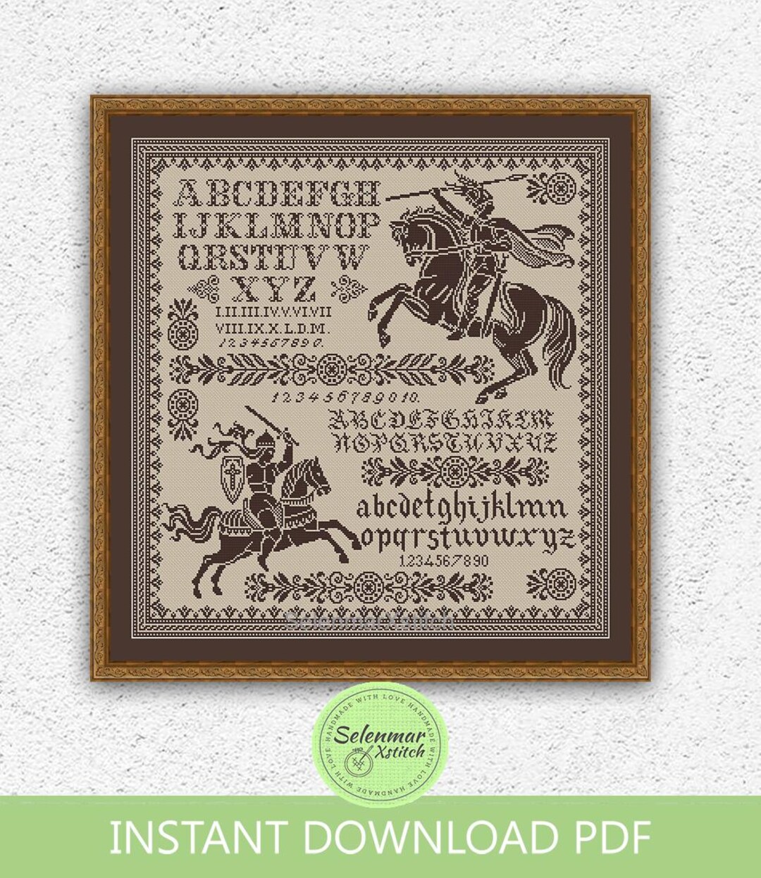 Knights Monochrome Cross Stitch Pattern Medieval Quaker Embroidery ...