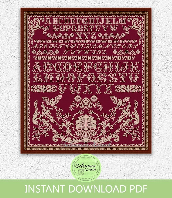 Monochrome Floral Quaker Sampler Cross Stitch Pattern Flowers