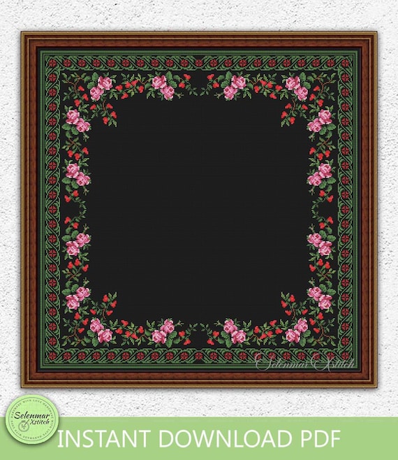 Floral Border Cross Stitch Pattern Roses Vintage Ornament