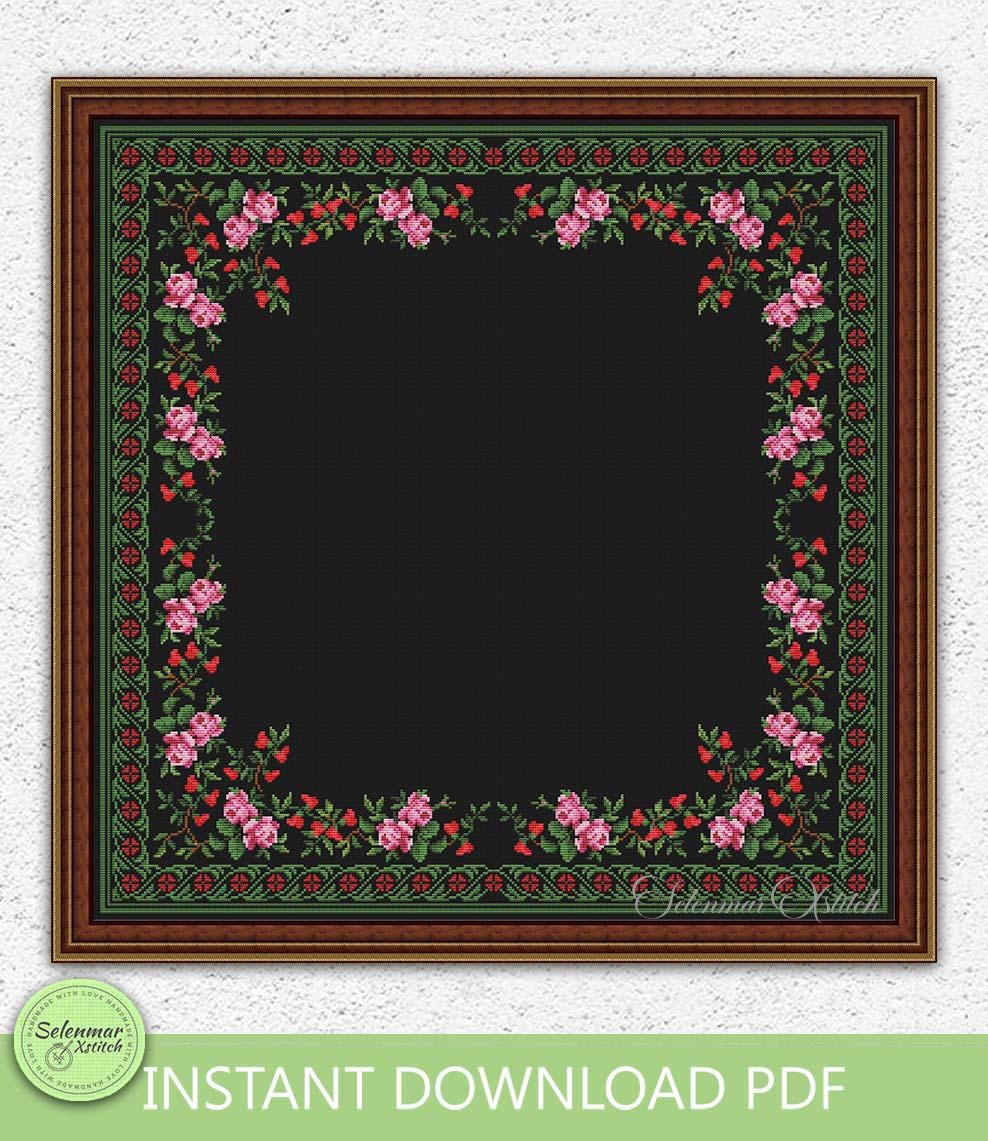 Floral Border Cross Stitch Pattern Roses Vintage Ornament