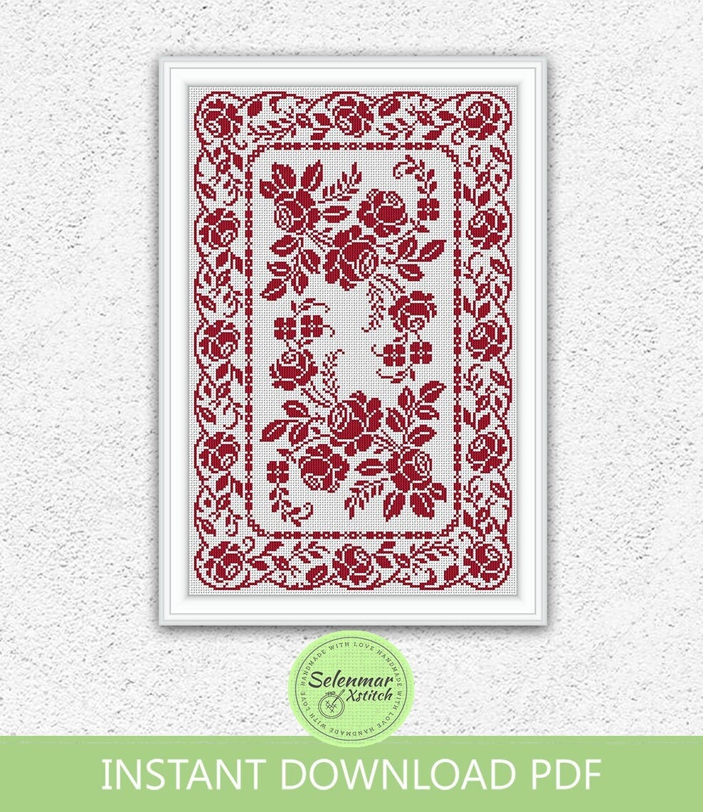 Flowerページ Roses Monochrome Cross Stitch Pattern Flowers Leaves Floral
