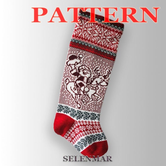 Knitted Christmas Stocking Pattern Santa Claus And Christmas Deer Pattern Holiday Santa Socks Fair Isle Pdf Pattern A34
