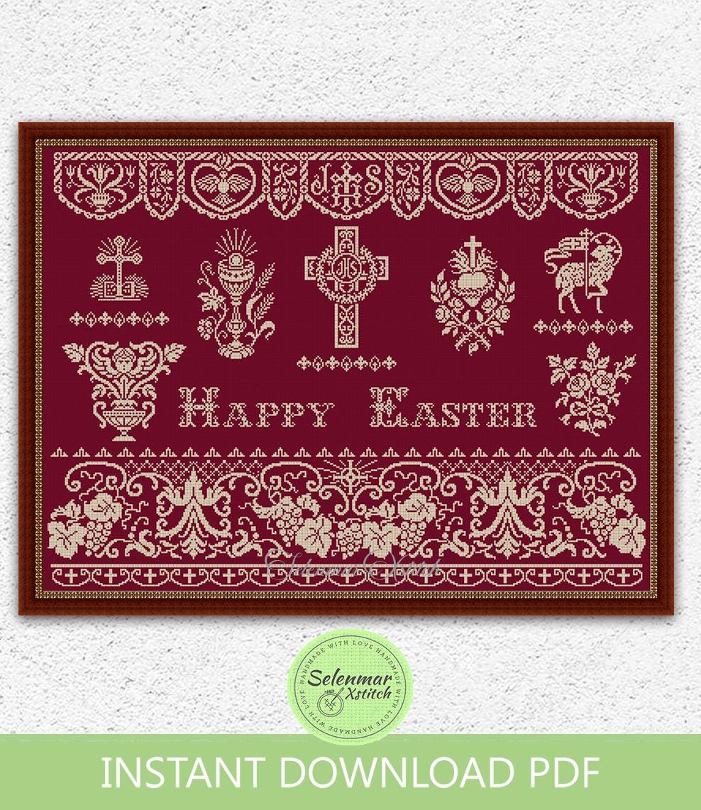 Monochrome Easter Sampler Cross Stitch Pattern Happy Easter Cross ...