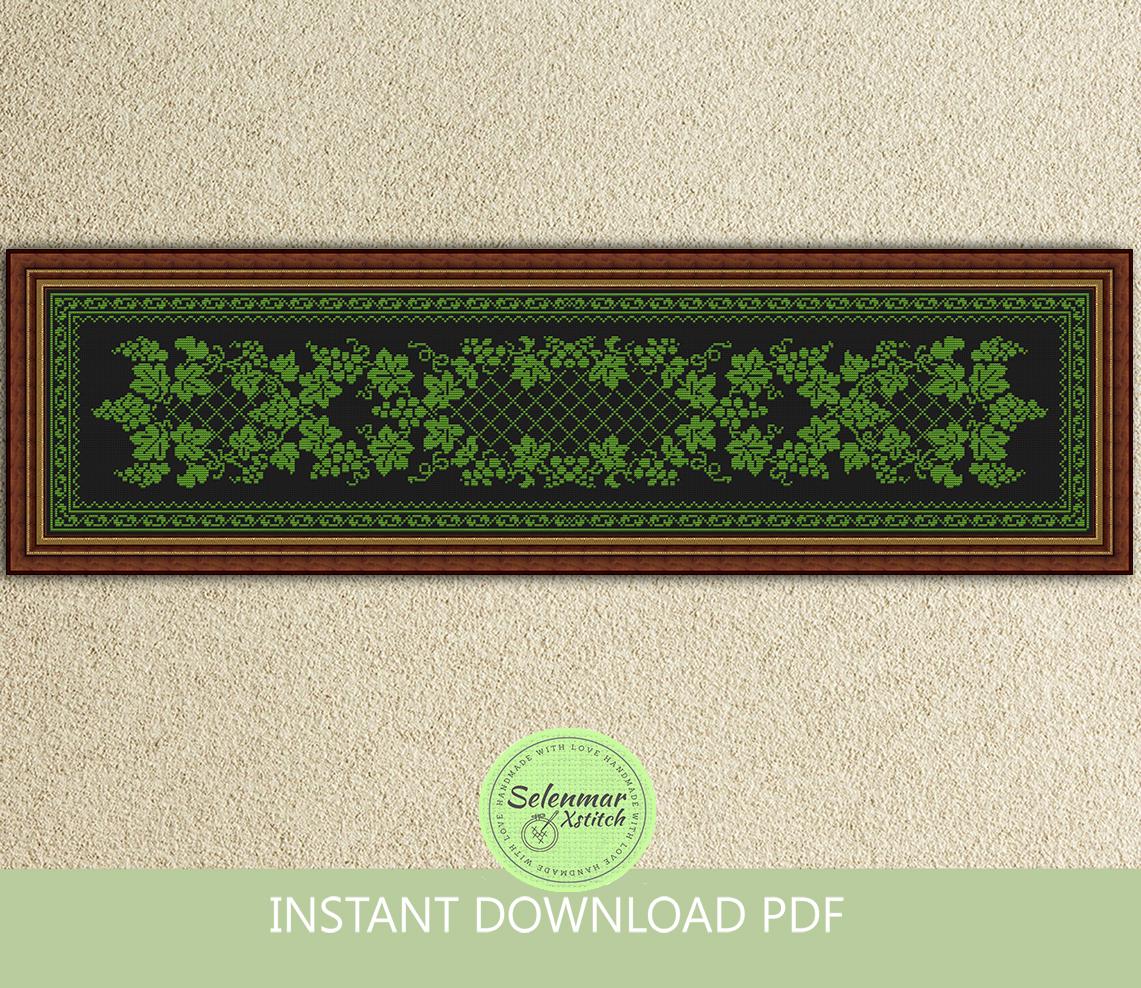 Grape Leaves Monochrome Cross Stitch Pattern Vine Border Vintage ...