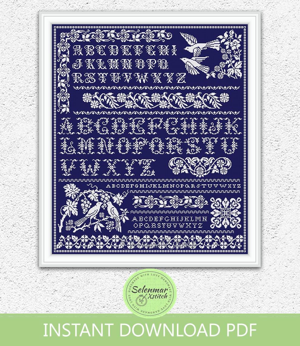 Birds Monochrome Cross Stitch Pattern Quaker Cross Stitch Vintage