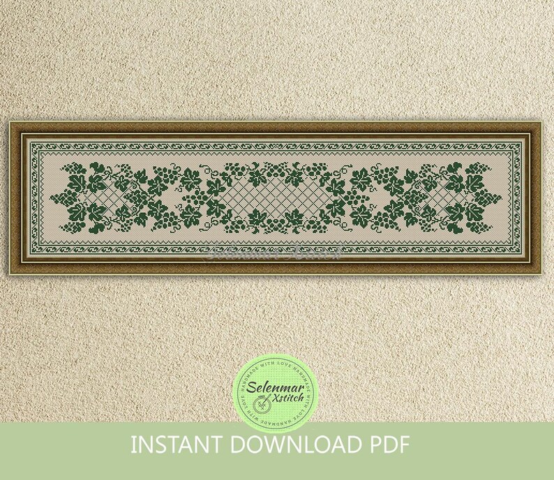 Grape Leaves Monochrome Cross Stitch Pattern Vine Border Vintage ...