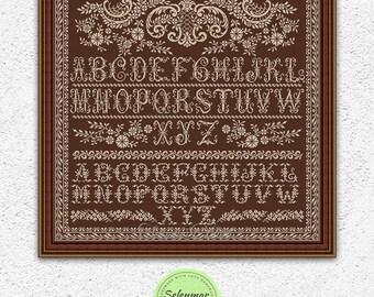 Vintage Alphabet Monochrome Cross Stitch Pattern Floral Letters