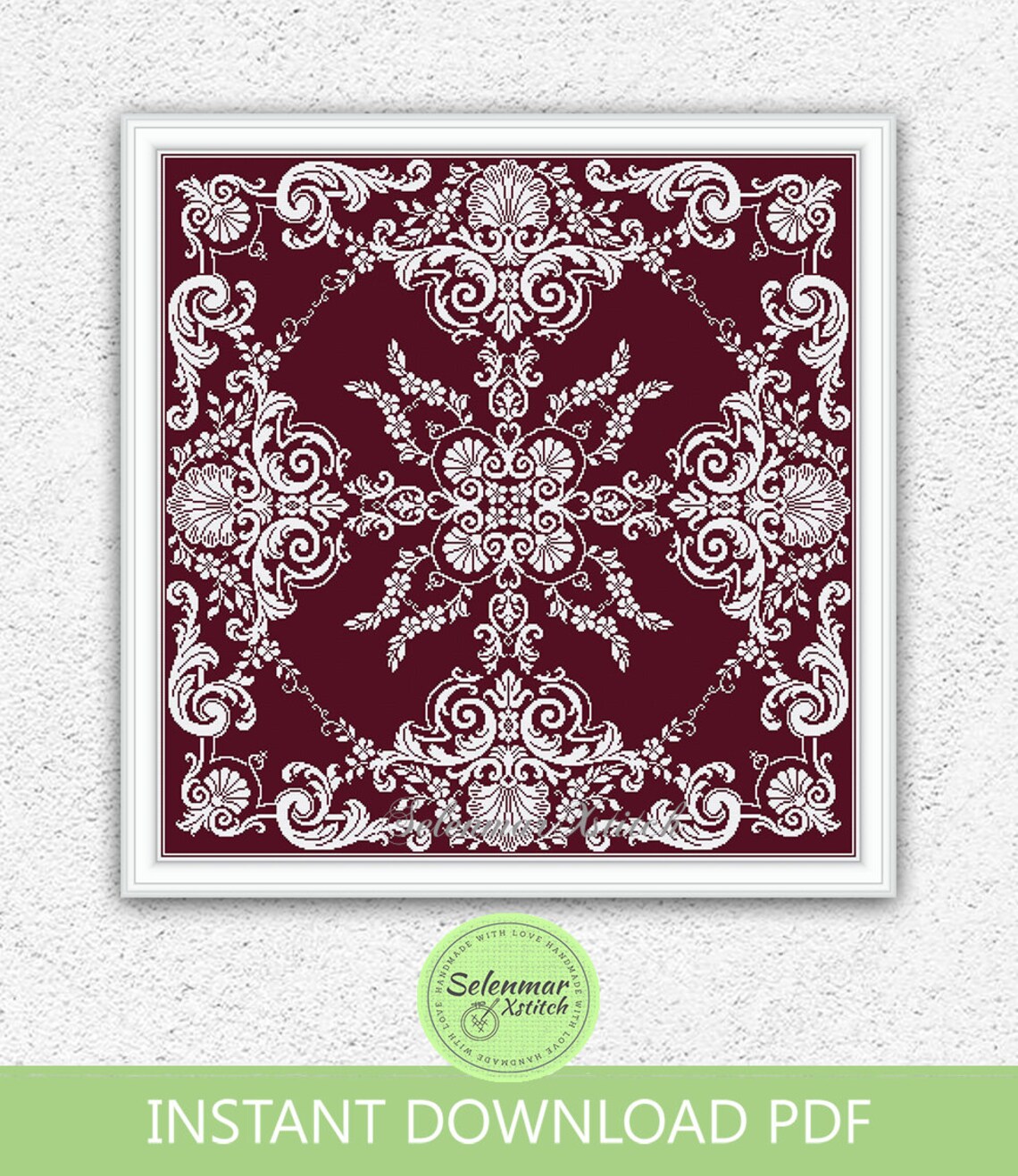 Monochrome Cross Stitch Pattern Antique Ornament Embroidery Etsy