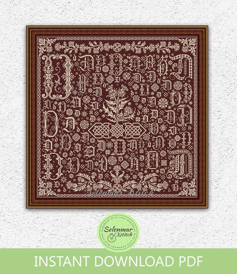 Monochrome Letter Cross Stitch Pattern Initial Letter D Sampler