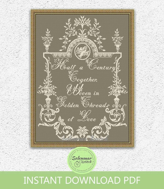 Schema punto croce personalizzabile per il 50° anniversario di matrimonio - Modello in formato PDF digitale - Italia