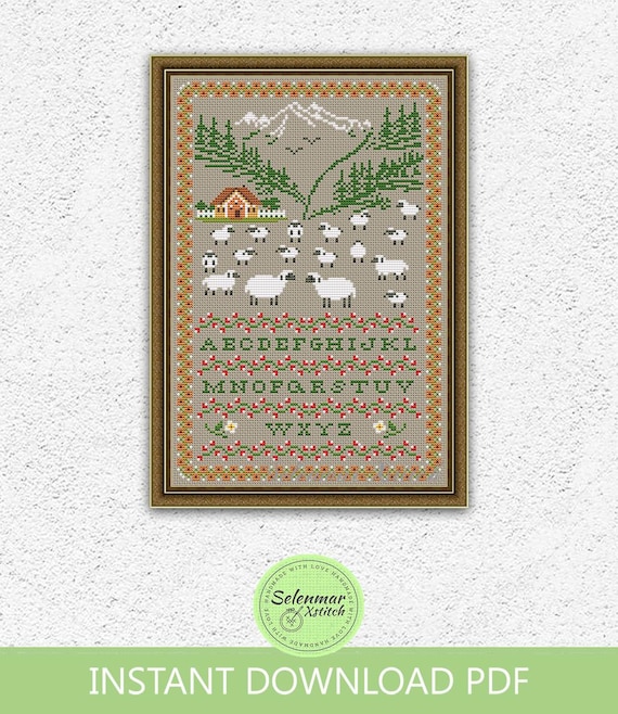Sheep Quaker Sampler Cross Stitch Pattern Sheep in the Meadow