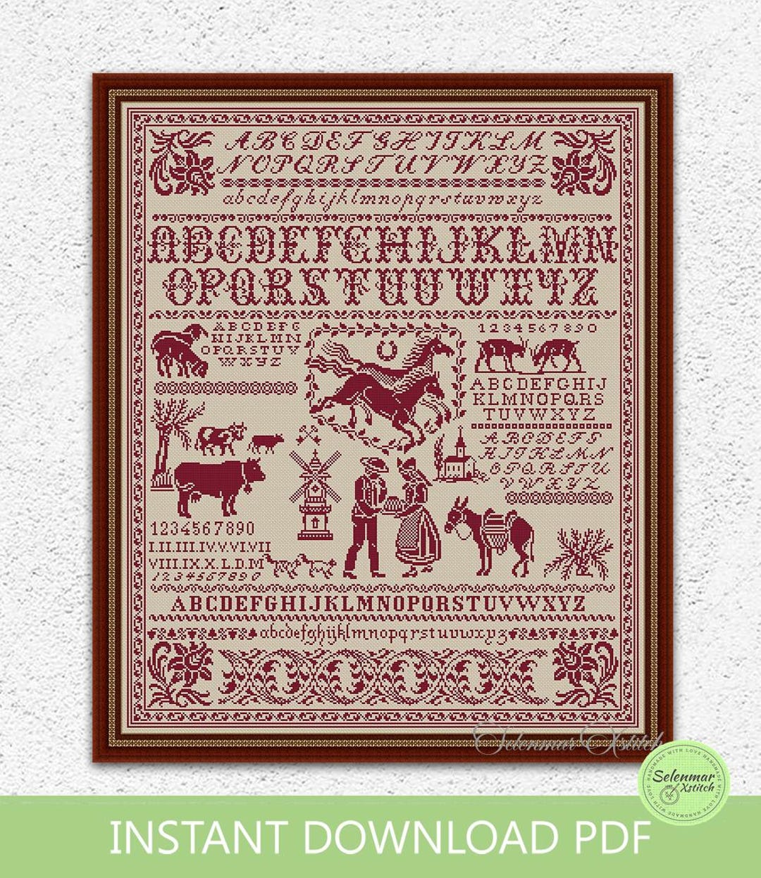 Buy Country Monochrome Cross Stitch Pattern Quaker Cross Stitch