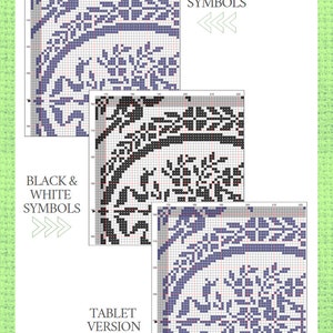 K&ouml;nnte beinhalten: Ein Schwarzwei&szlig;-Kreuzstichmuster mit einem floralen Design. Das Muster ist in ein Raster von Quadraten unterteilt, wobei jedes Quadrat einen Stich darstellt. Das Muster ist mit "Black & White Symbols" und "Tablet Version" beschriftet.