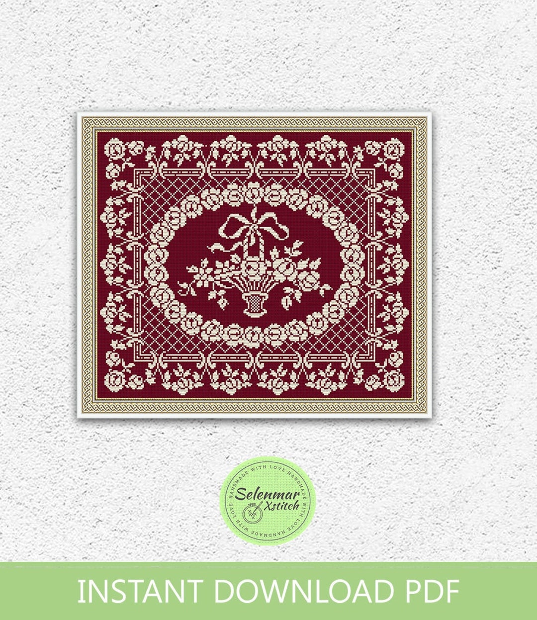 Roses Monochrome Cross Stitch Pattern Floral Antique Embroidery