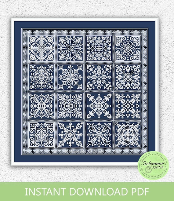 モノクロのクロスステッチパターン キルトクロスステッチ パッチ