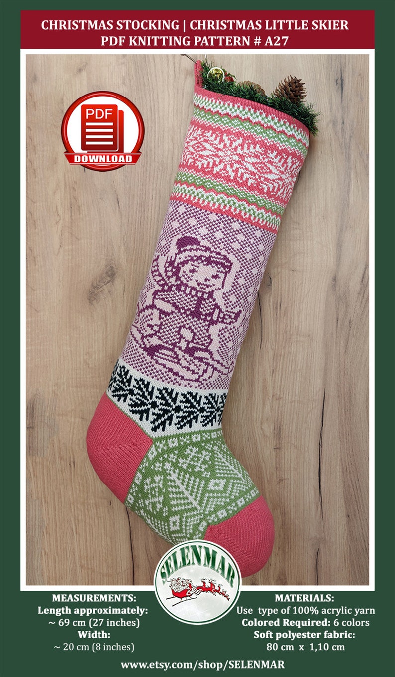Pattern Knitted Fair Isle Christmas Stocking Large Christmas Etsy