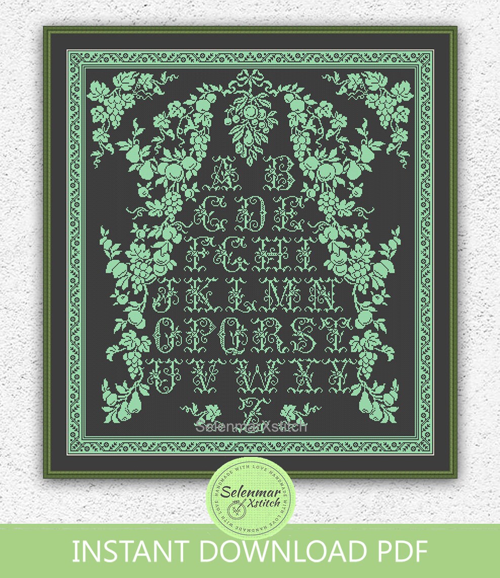 Kit Point De Croix Motif Vigne - Échantillonneur Avec Toile Lin, Fils Et Modèle, Occasion