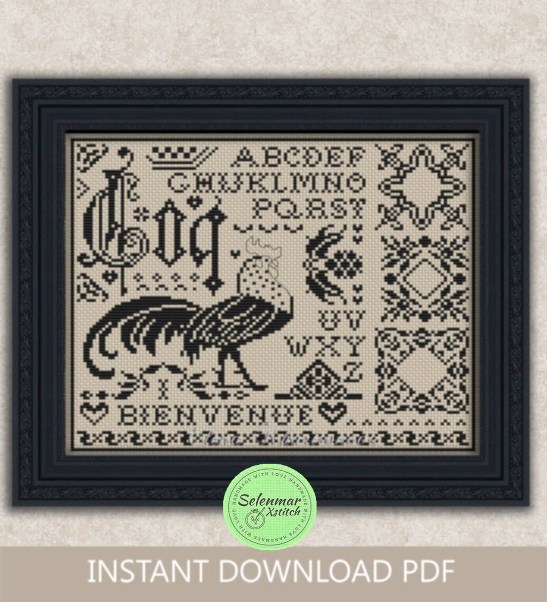 Rooster Cross Stitch Pattern Alphabet Sampler Embroidery - Etsy
