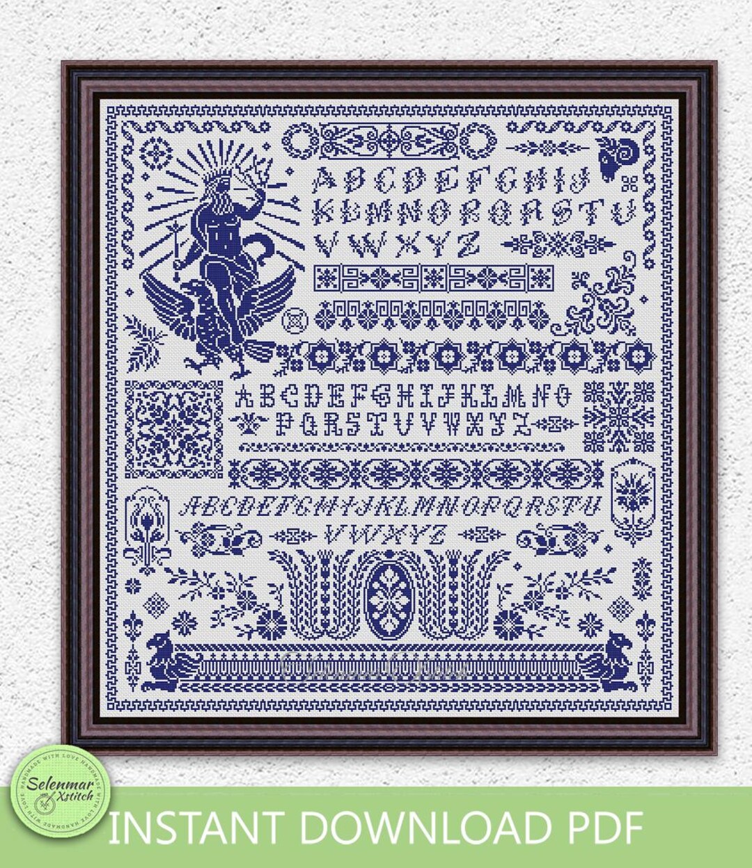 Monochrome Mythology Quaker Sampler Cross Stitch Pattern Zeus Eagle ...