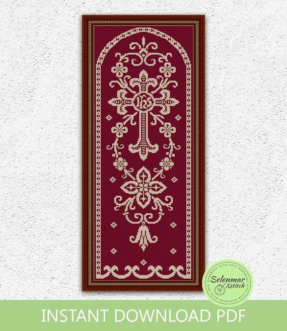 Religious monochrome cross stitch pattern Christian Cross vintage embroidery design Religious cross stitch Antique sampler xstitch #S318
