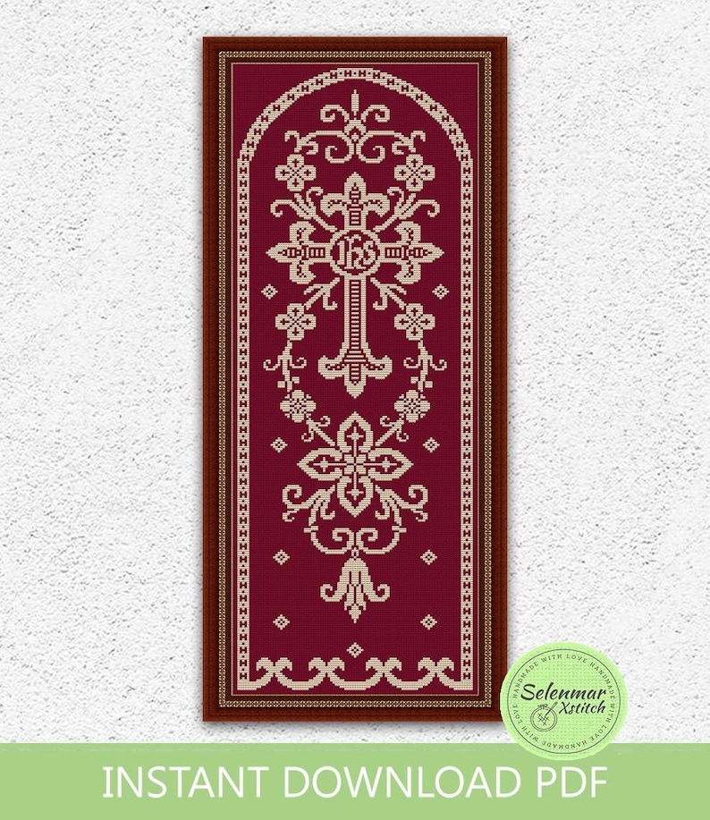 Religious monochrome cross stitch pattern Christian Cross vintage embroidery design Religious cross stitch Antique sampler xstitch