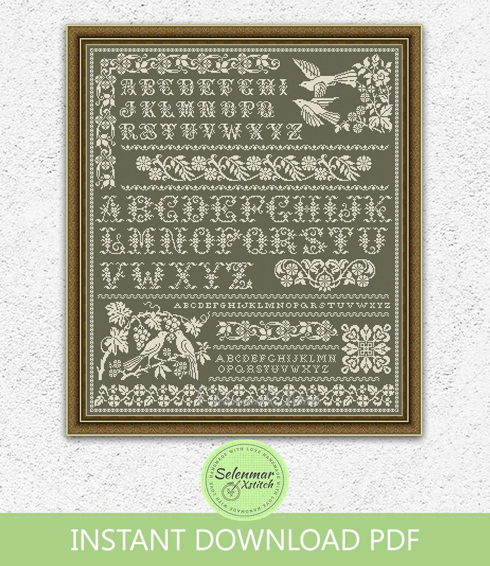 Birds Monochrome Cross Stitch Pattern Quaker Cross Stitch Vintage