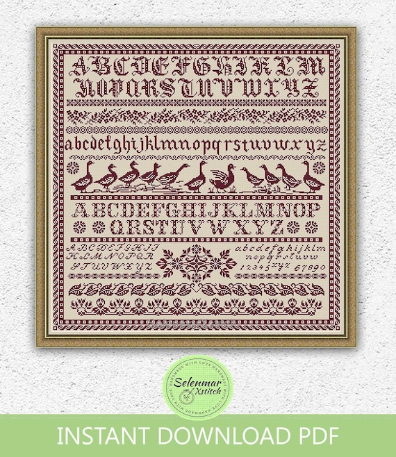 Country Quaker Sampler Counted Cross Stitch Pattern Farmhouse